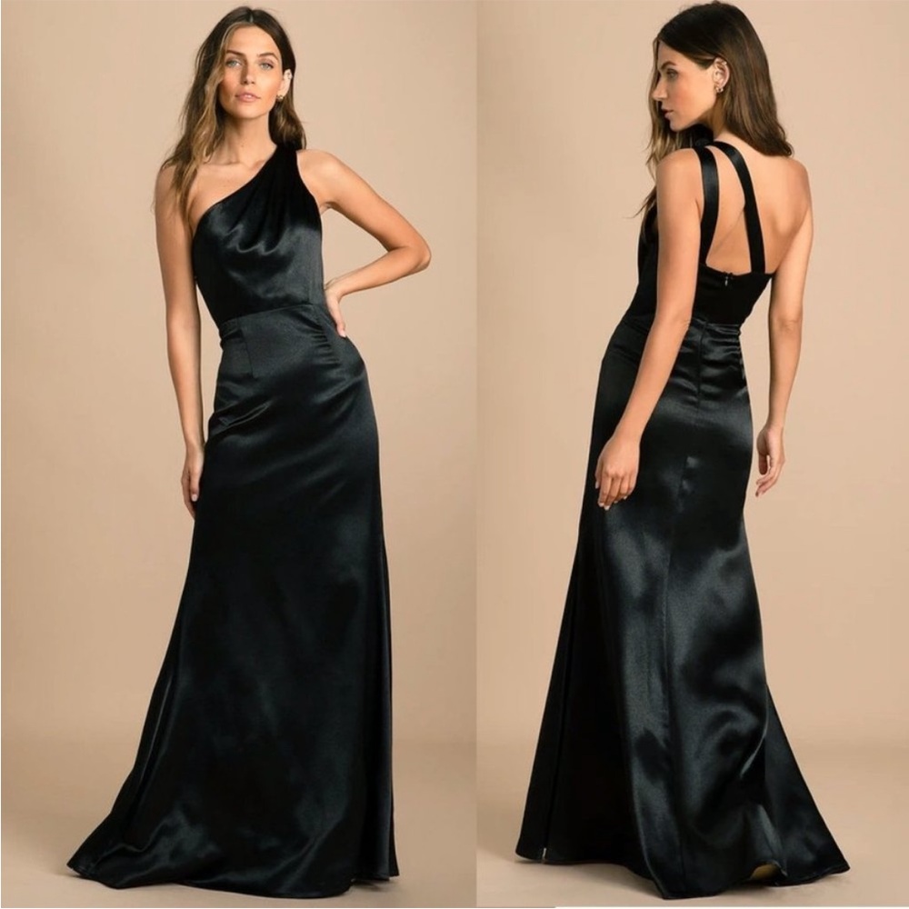 NWT Lulus Black Gown One Shoulder Satin Size Small Dress